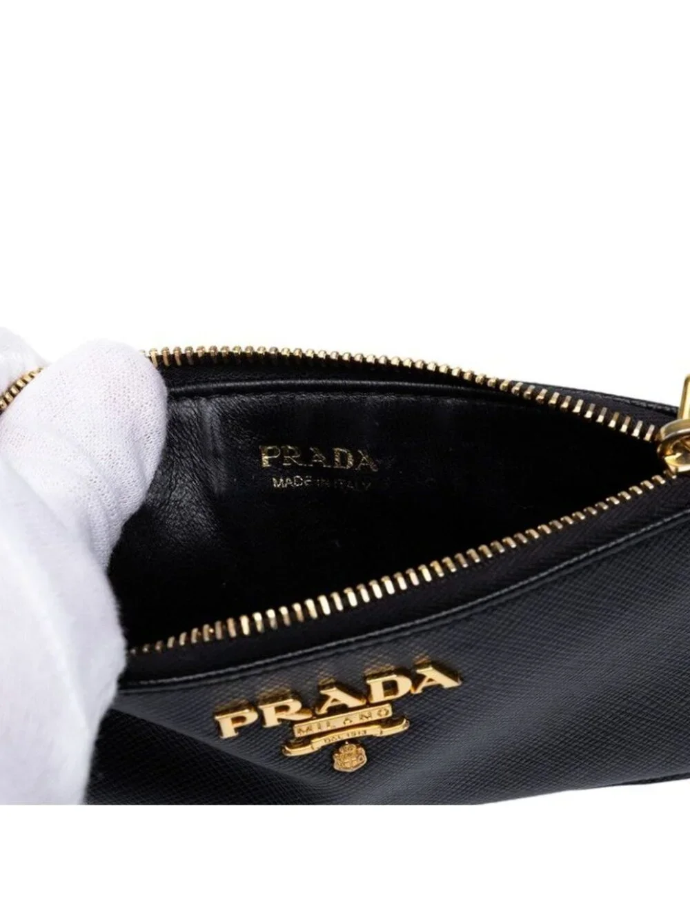 Prada Saffiano Fragment Case Coin Purse Black Leather